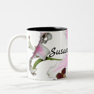 Pink Lily   Pink Lily Flower on White with Black Two-Tone Coffee Mug
