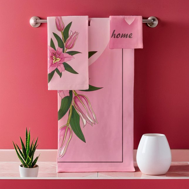 Pink Lily Sweet Heart  Bath Towel Set (Pink Lily Sweet Heart Bath Towel Set)