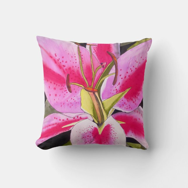 Pink lily Tenerife floral Cushion (Front)