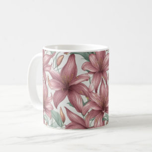Pink Lily Watercolor Flowers Coffee Mug