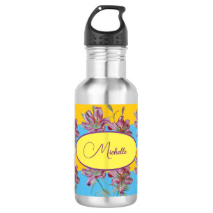 Pink Lily Watercolor Painting Girls Floral Art 532 Ml Water Bottle