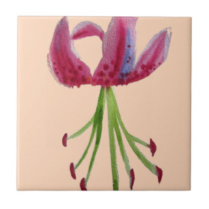 Pink Lily watercolour modern flower floral art Ceramic Tile