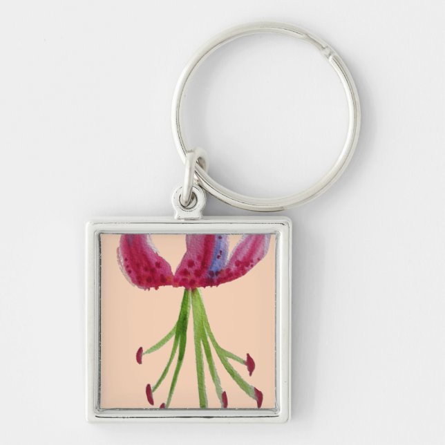 Pink Lily watercolour modern flower floral art Key Ring (Front)