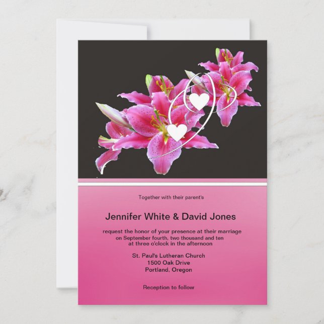 Pink Lily Wedding Invitation (Front)