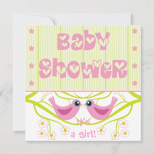 Pink lime cute birdies Baby Shower Invitation (Front)