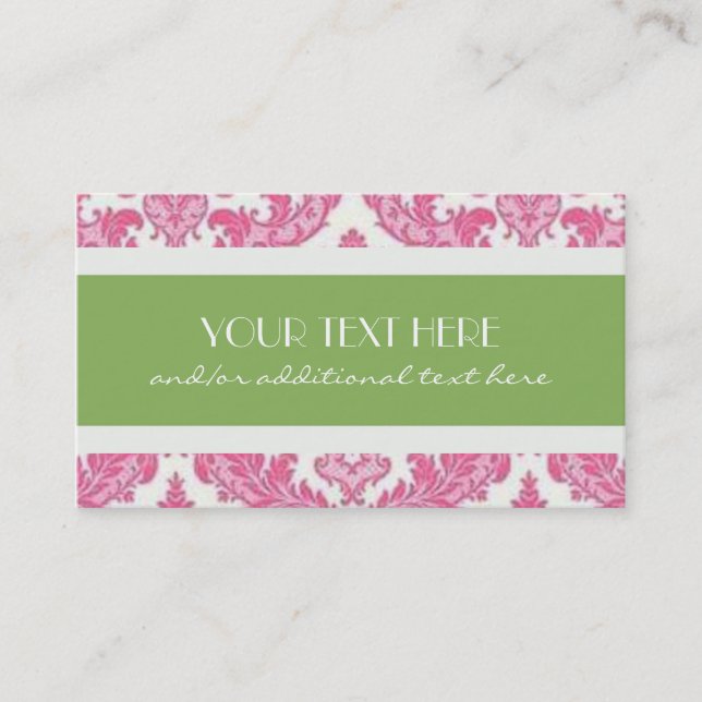 Pink & Lime Damask Business Card (Front)