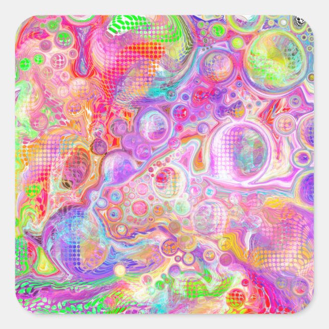 Pink, Lime Green and Blue Bubbly Art    Square Sticker (Front)