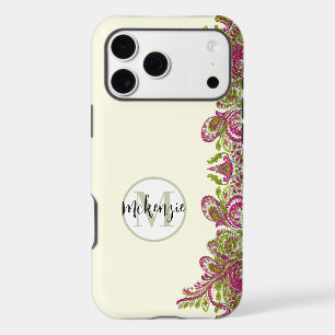 Pink Lime Green Personalised Damask iPhone Cover-
