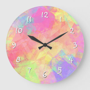 Pink Lime Green Purple Blue Polygon Art Pattern Large Clock