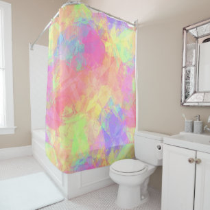 Pink Lime Green Purple Blue Polygon Art Pattern Shower Curtain