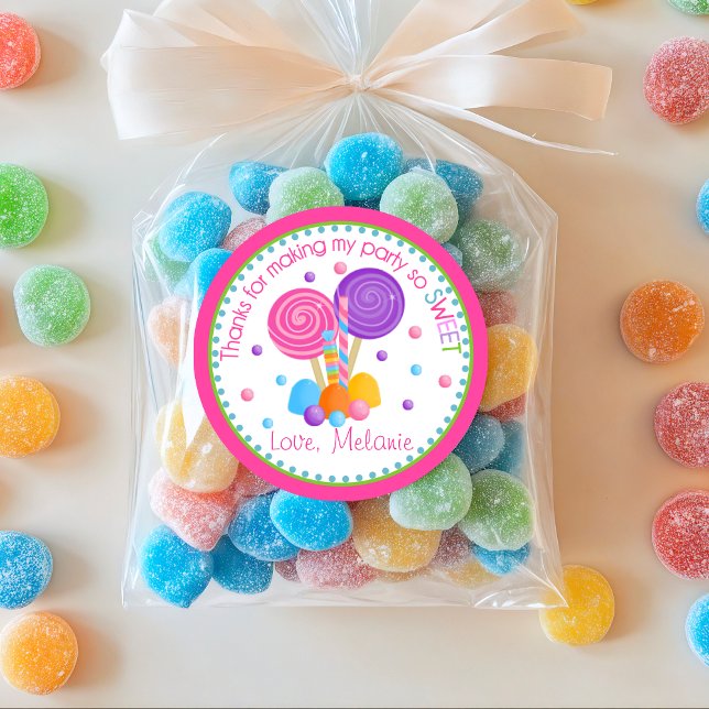Pink Lime Green Sweet Shop Birthday Favour Classic Round Sticker (Creator Uploaded)