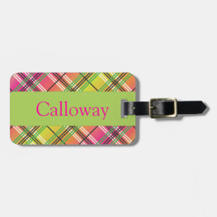 Pink, Lime & Orange Plaid Luggage Tag