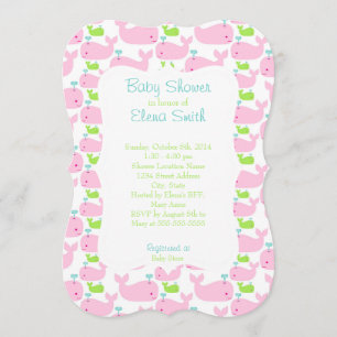 Pink & Lime Whale Baby Shower Invitation