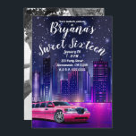 Pink Limo Limousine City Sweet 16 Birthday Photo Invitation<br><div class="desc">Customise for your event</div>