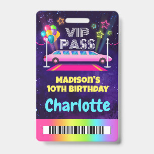 Pink Limo VIP Pass Birthday Lanyard ID Badge