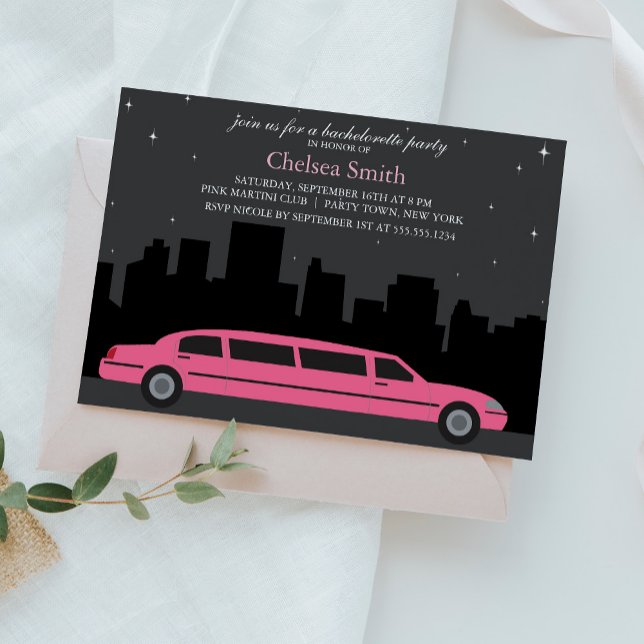Pink Limousine Bachelorette Party Invitation (Creator Uploaded)