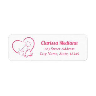 Pink Line Art Cat And Dog with Personalised Name Return Address Label