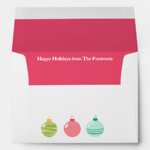Pink-Lined White Envelope with Christmas Ornaments