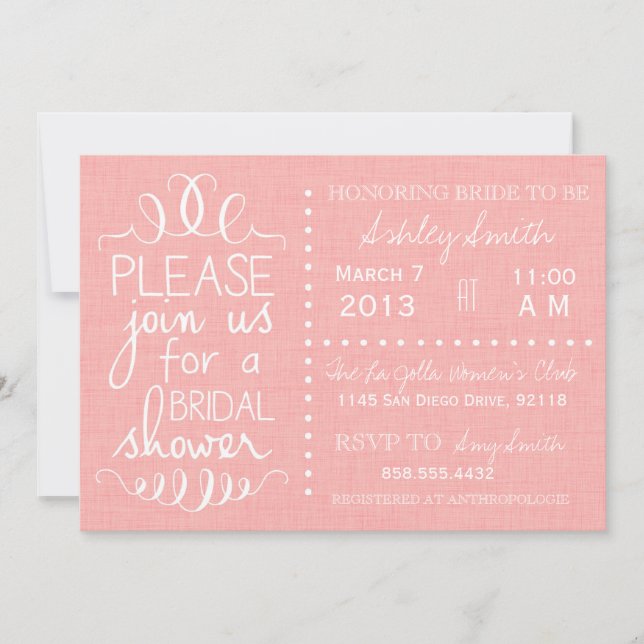 Pink Linen Bridal Shower Invitation (Front)