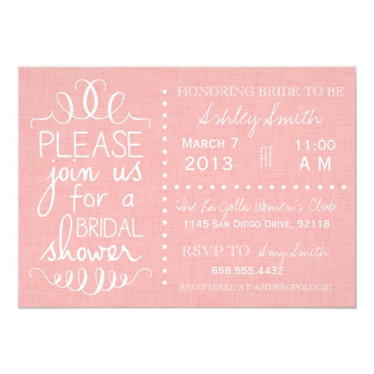 Pink Linen Bridal Shower Invitation