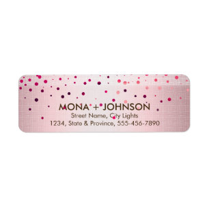 Pink Linen Glitter Sparkle Confetti Dots Modern Return Address Label
