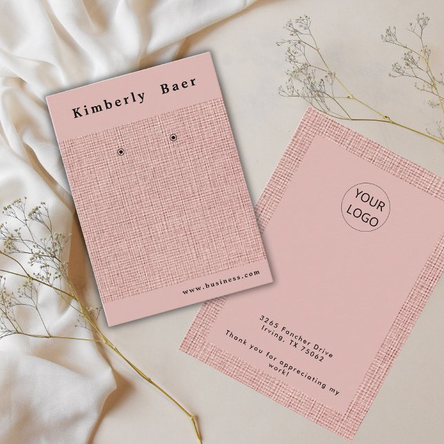 Pink Linen Logo Earring Display Business Card (Creator Uploaded)