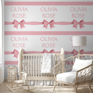 Pink Linen Ribbon Bows Baby Name Wallpaper