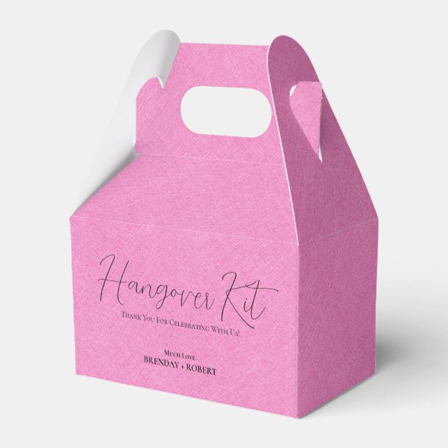 Pink linen Simple Script Hangover Recovery Kit Favour Box (Back Side)