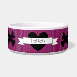 Pink Lines with Black Heart Dog Food Bowl HAMbWG