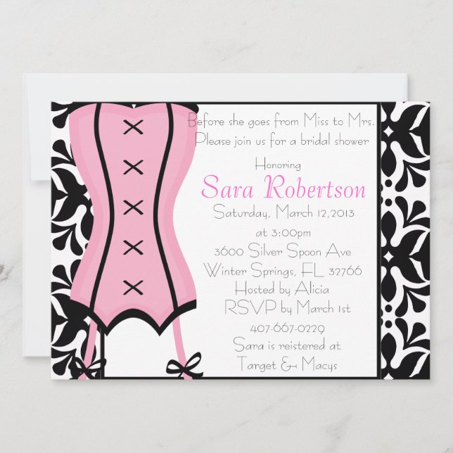 Pink Lingerie Bridal Shower Inivitation Invitation (Front)