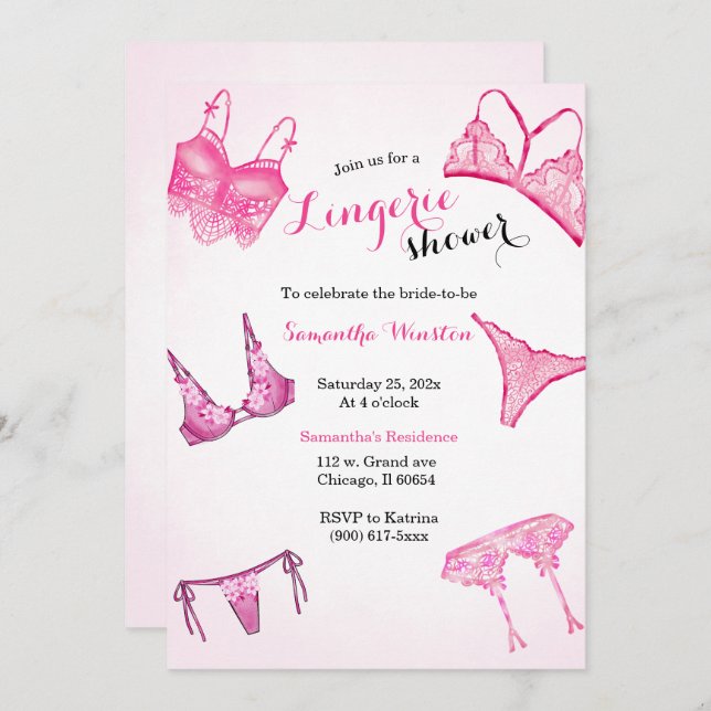 Pink Lingerie shower  Invitation (Front/Back)