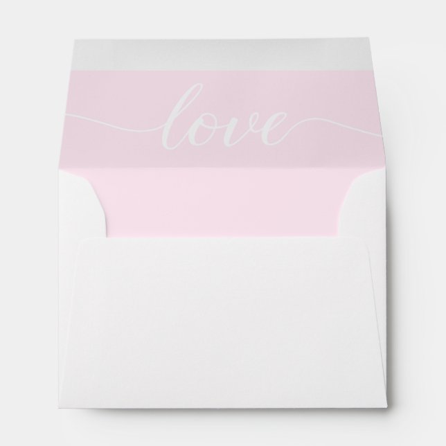 Pink lining Love Script Return address Wedding Envelope (Back (Bottom))