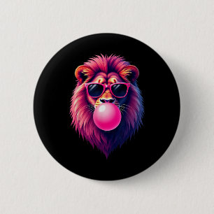Pink Lion Blowing Bubble Gum  6 Cm Round Badge