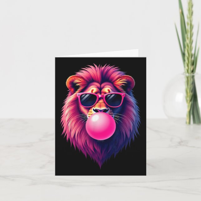 Pink Lion Blowing Bubble Gum  Card (Front)