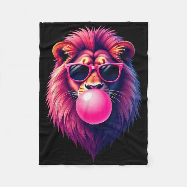 Pink Lion Blowing Bubble Gum  Fleece Blanket (Front)