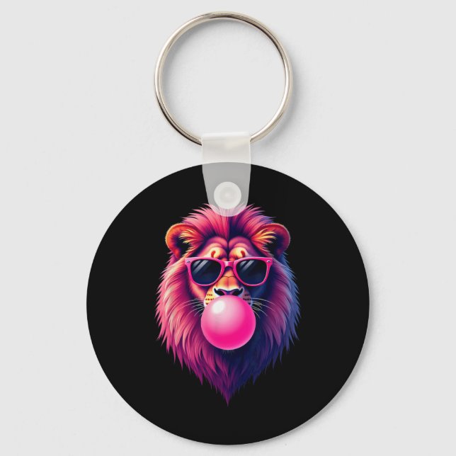 Pink Lion Blowing Bubble Gum  Key Ring (Front)