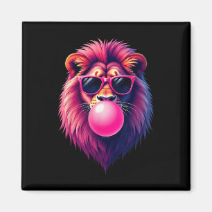 Pink Lion Blowing Bubble Gum Magnet