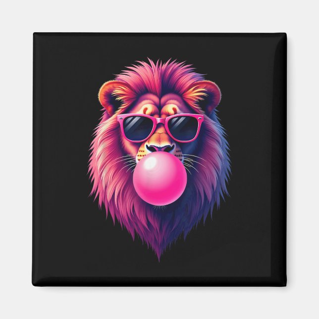 Pink Lion Blowing Bubble Gum  Magnet (Front)