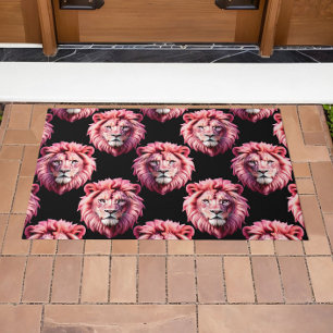 Pink Lion Head Animal Pattern Design - Black Doormat
