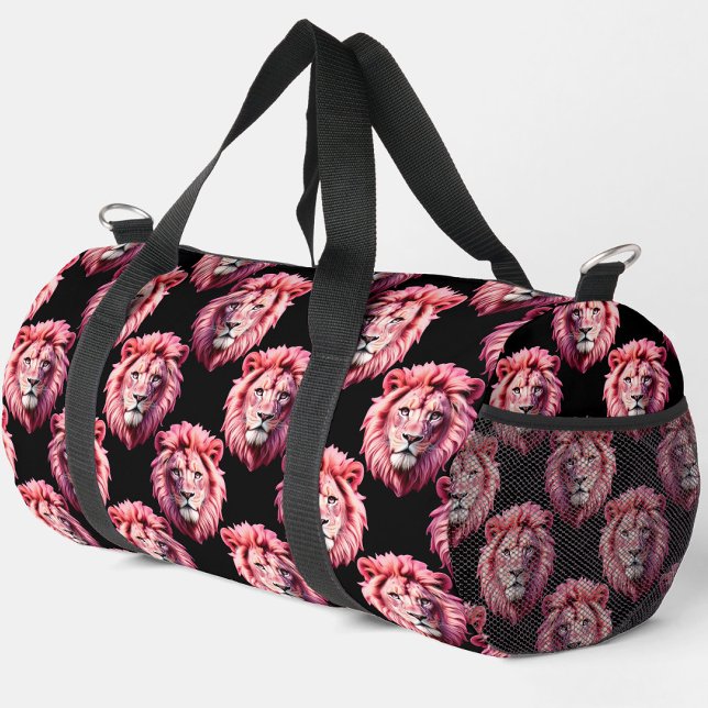 Pink Lion Head Animal Pattern Design - Black  Duffle Bag (Creator Uploaded)