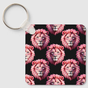 Pink Lion Head Animal Pattern Design - Black Key Ring