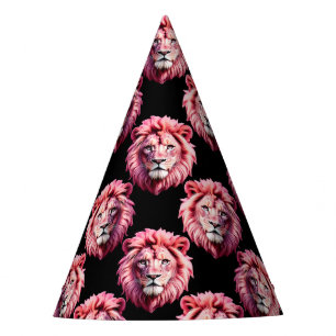 Pink Lion Head Animal Pattern Design - Black  Party Hat