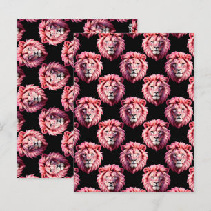 Pink Lion Head Animal Pattern Design - Black  Postcard