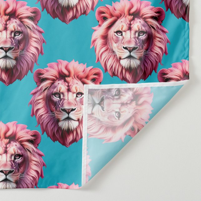 Pink Lion Head Animal Pattern Design Blue  Fabric (Creator Uploaded)