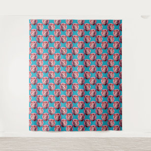 Pink Lion Head Animal Pattern Design Blue Tapestry