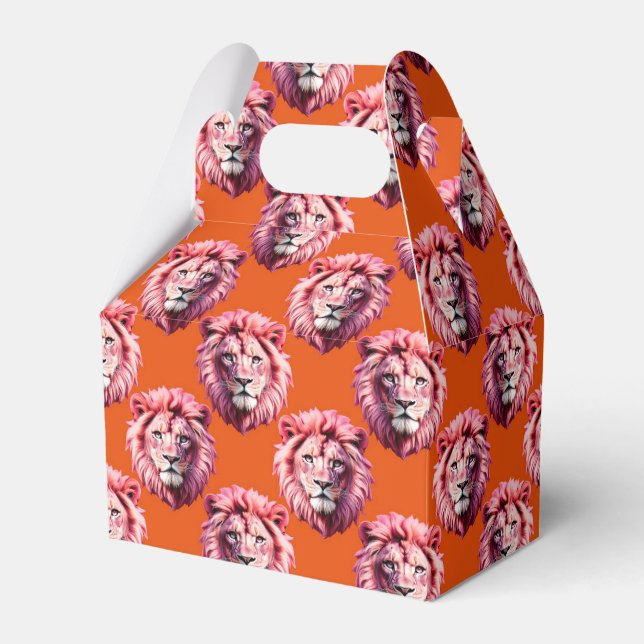 Pink Lion Head Animal Pattern Design Orange  Favour Box (Front Side)