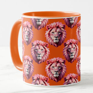 Pink Lion Head Animal Pattern Design Orange Mug