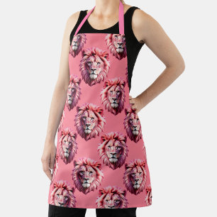 Pink Lion Head Animal Pattern Design Pink Apron