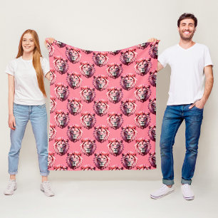 Pink Lion Head Animal Pattern Design Pink Fleece Blanket