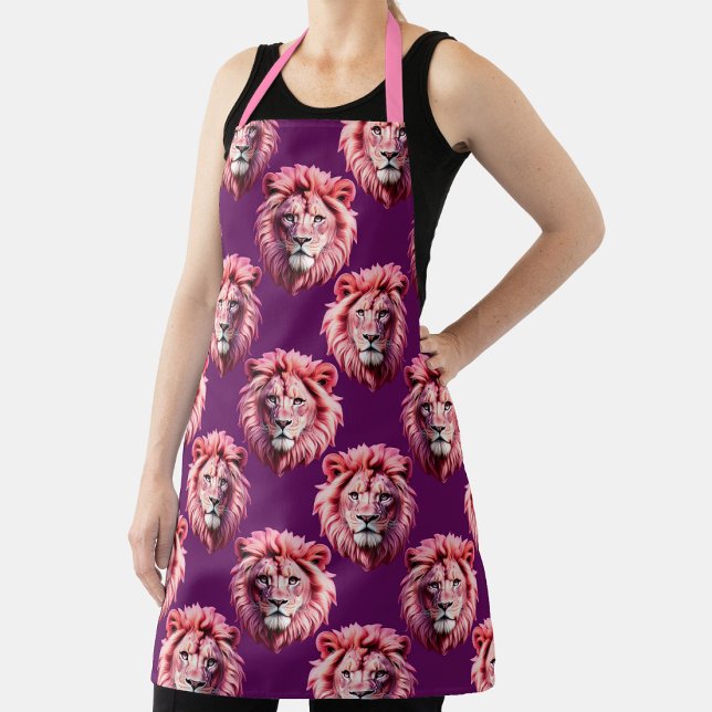 Pink Lion Head Animal Pattern Design Purple  Apron (Creator Uploaded)